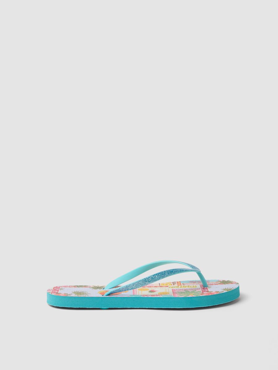 Blue multicolour tropical print flip-flops_0