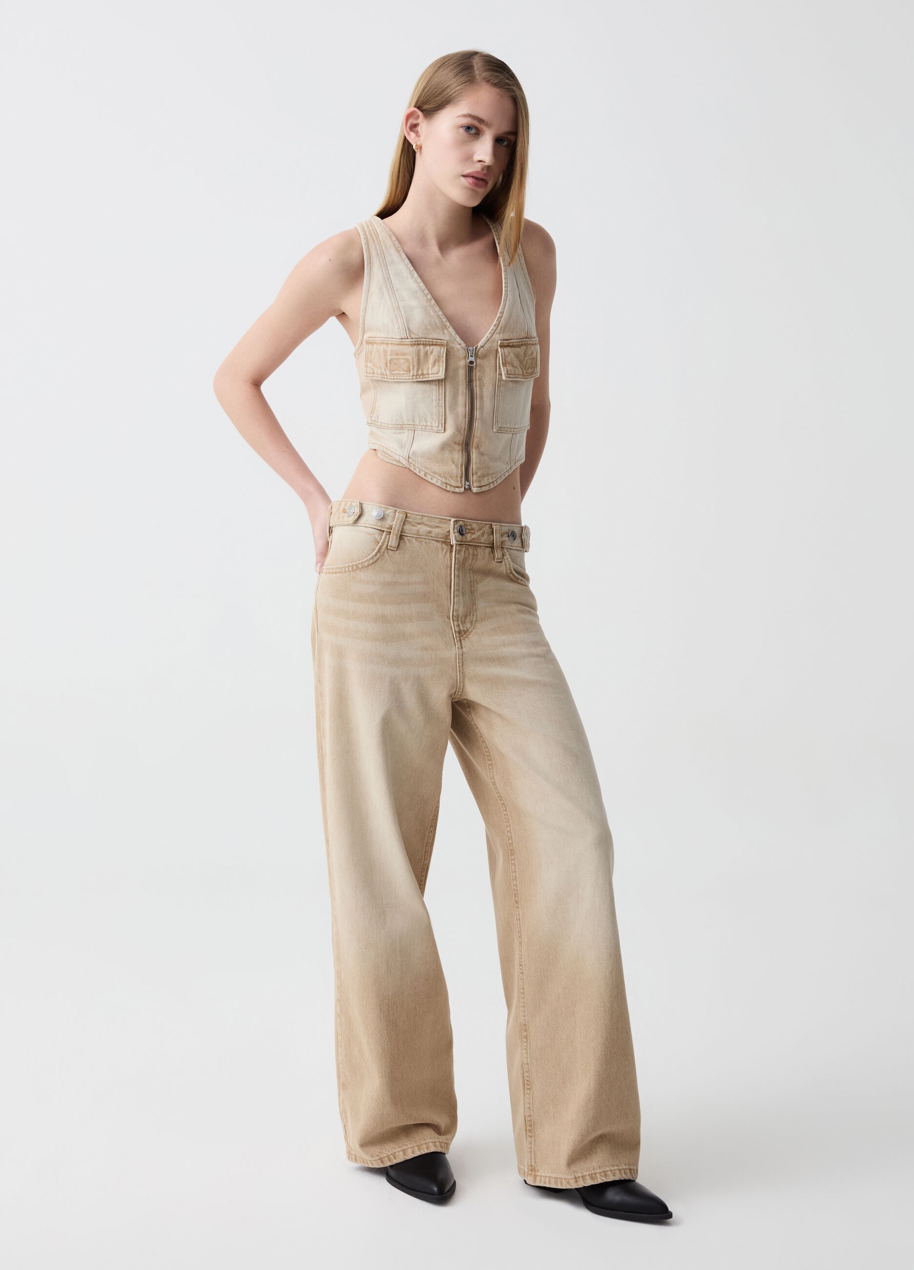 Gilet crop workwear con zip