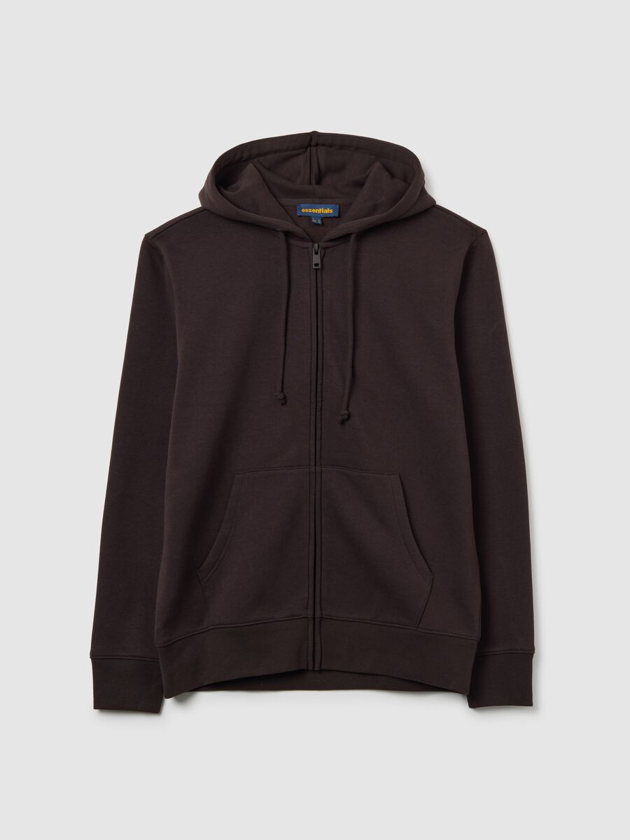Brown regular fit cotton blend hoodie with zip_4