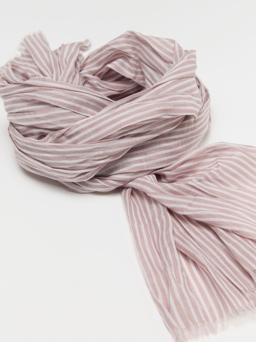 Powder pink striped cotton scarf_1