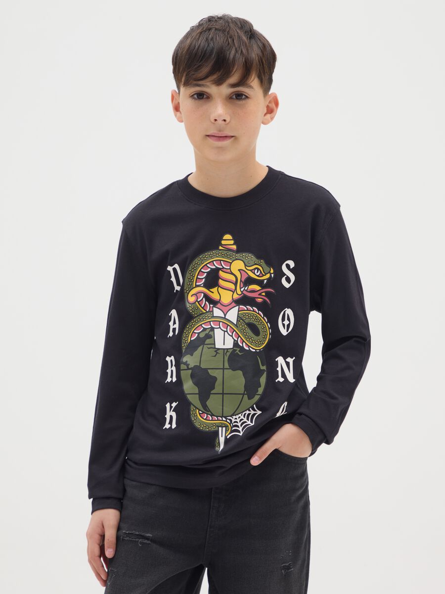 Boys' Black Pure Cotton Regular Fit T-shirt_0