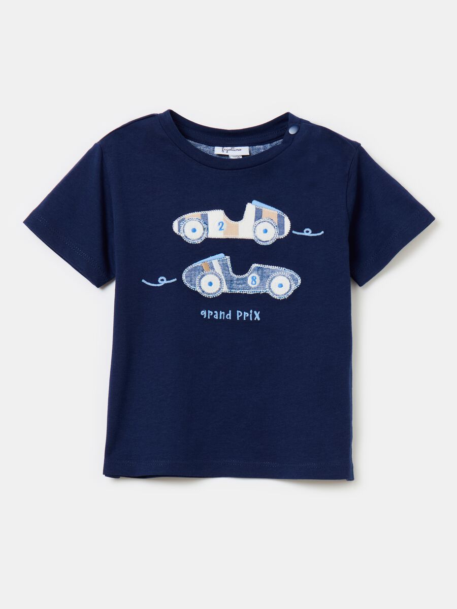Cotton T-shirt with racing car patch_0