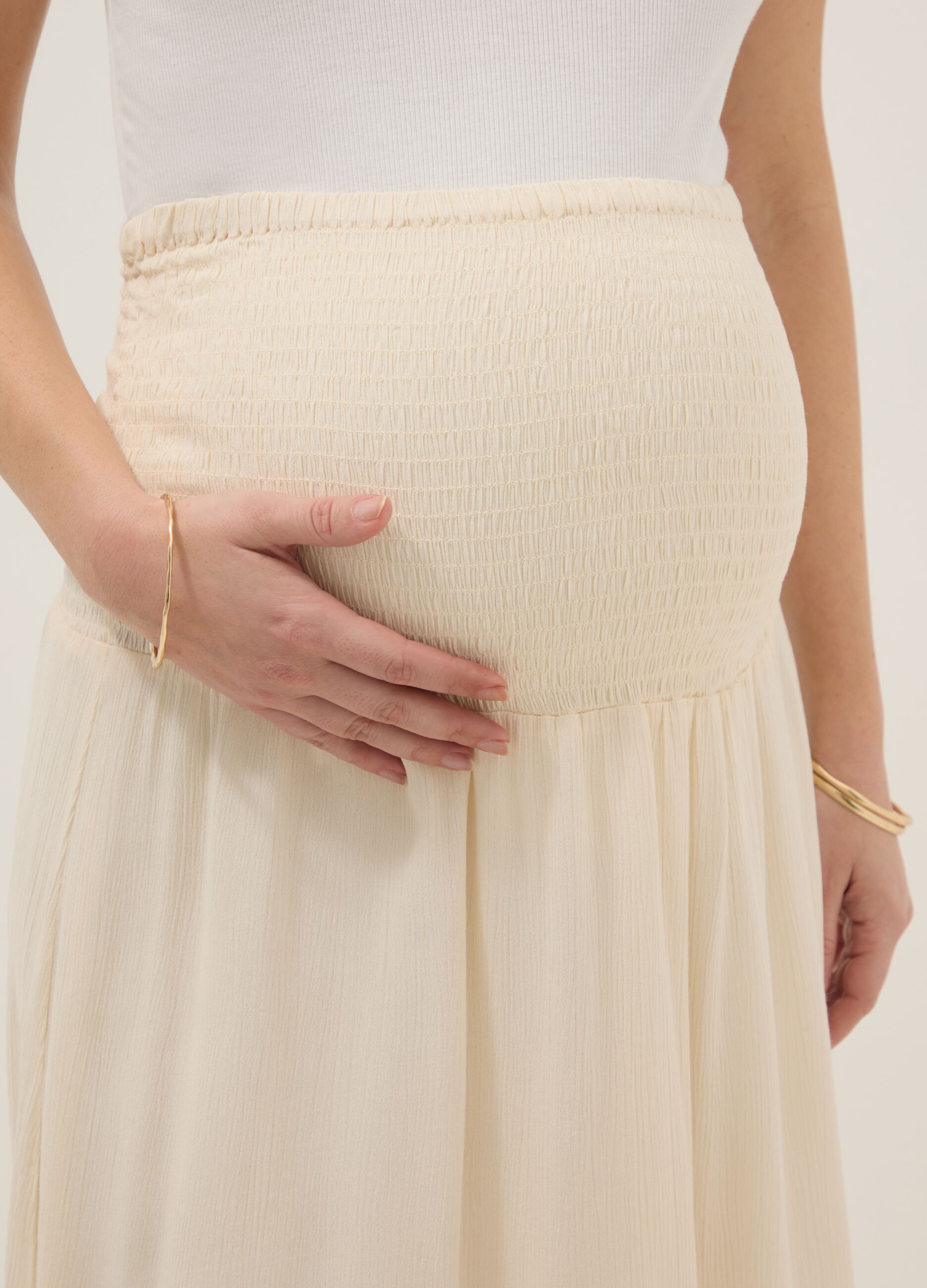 Beige maternity long skirt in pure viscose