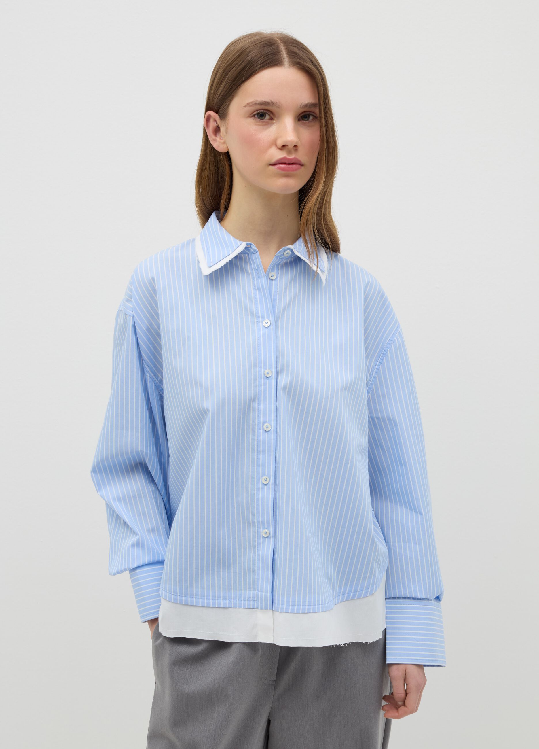 Pinstriped shirt with layered-effect details