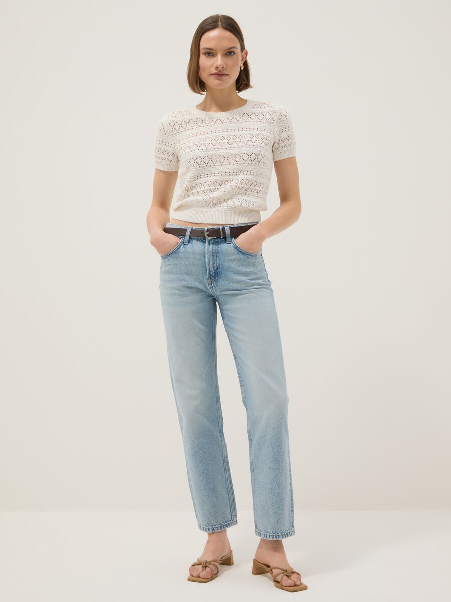 Blue straight regular fit denim jeans in pure cotton_0