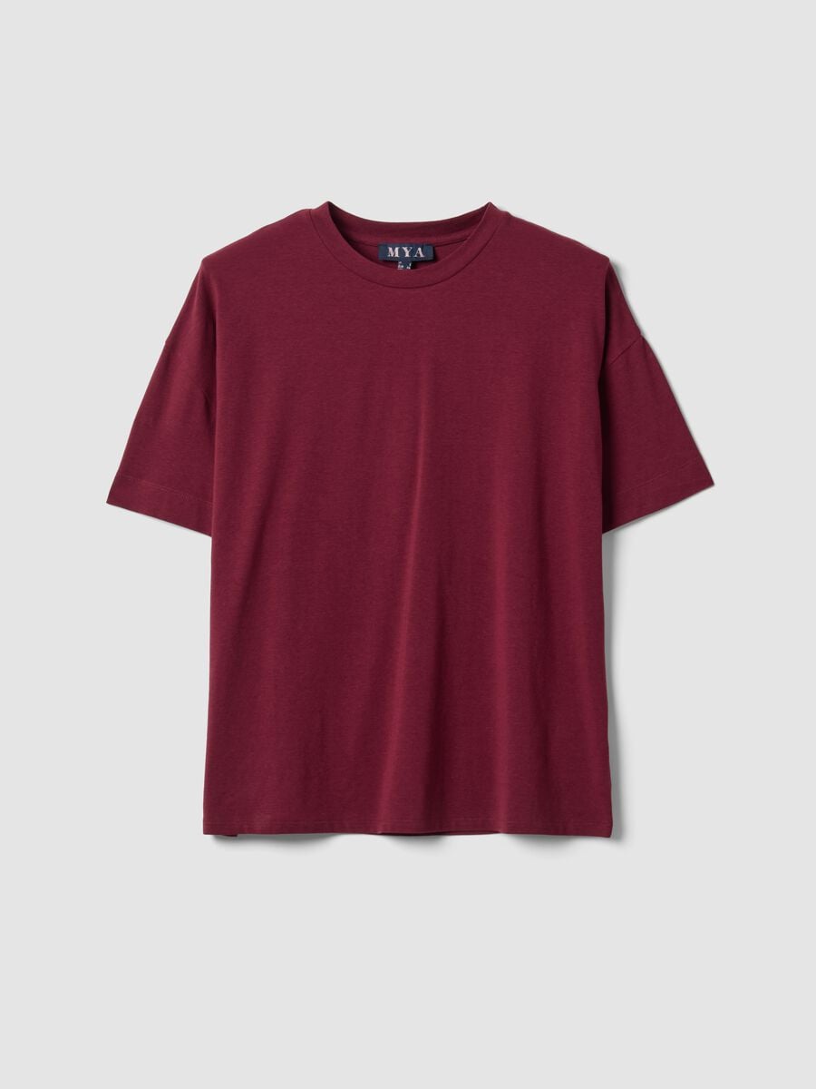 T-shirt girocollo rossa in misto cotone e modal elasticizzato regular fit_0
