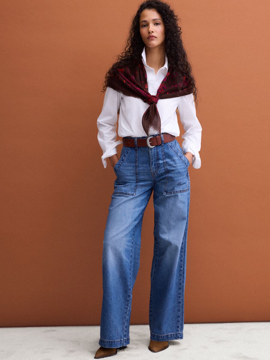 Jeans denim blu wide leg in puro cotone_0