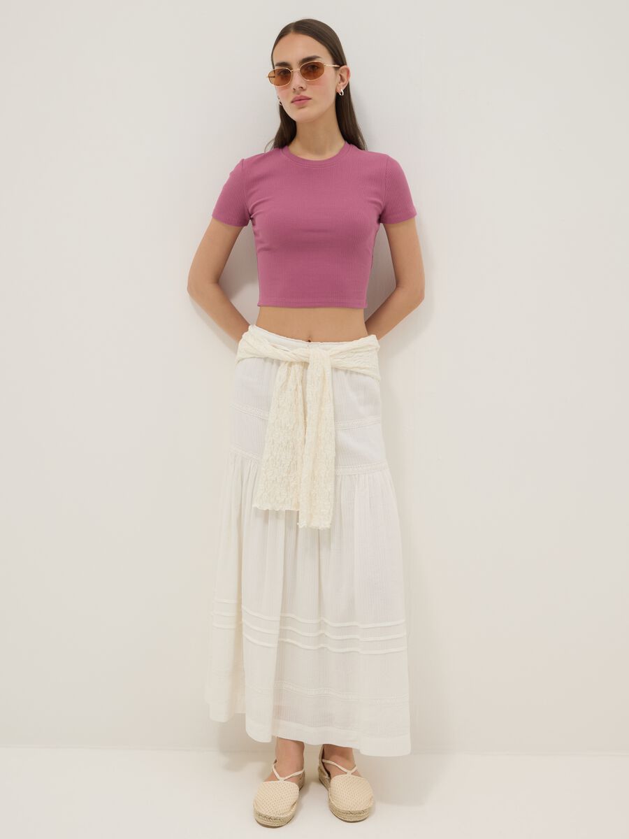 Pink ribbed fitted stretch cotton T-shirt_1