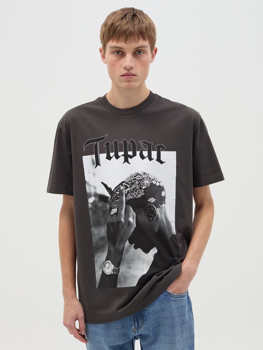 Cotton T-shirt with Tupac print_0