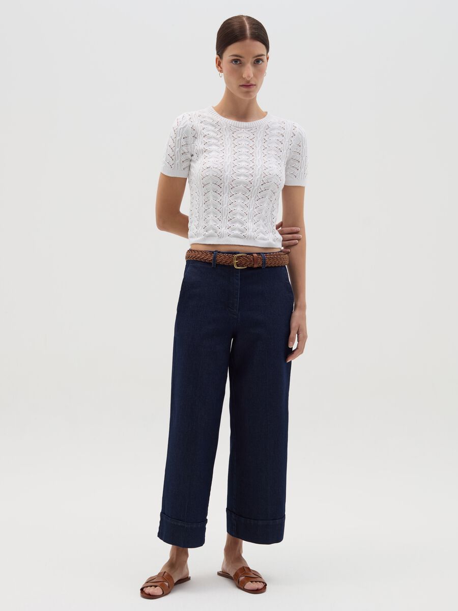 Fluid culotte trousers in denim with turn ups_0