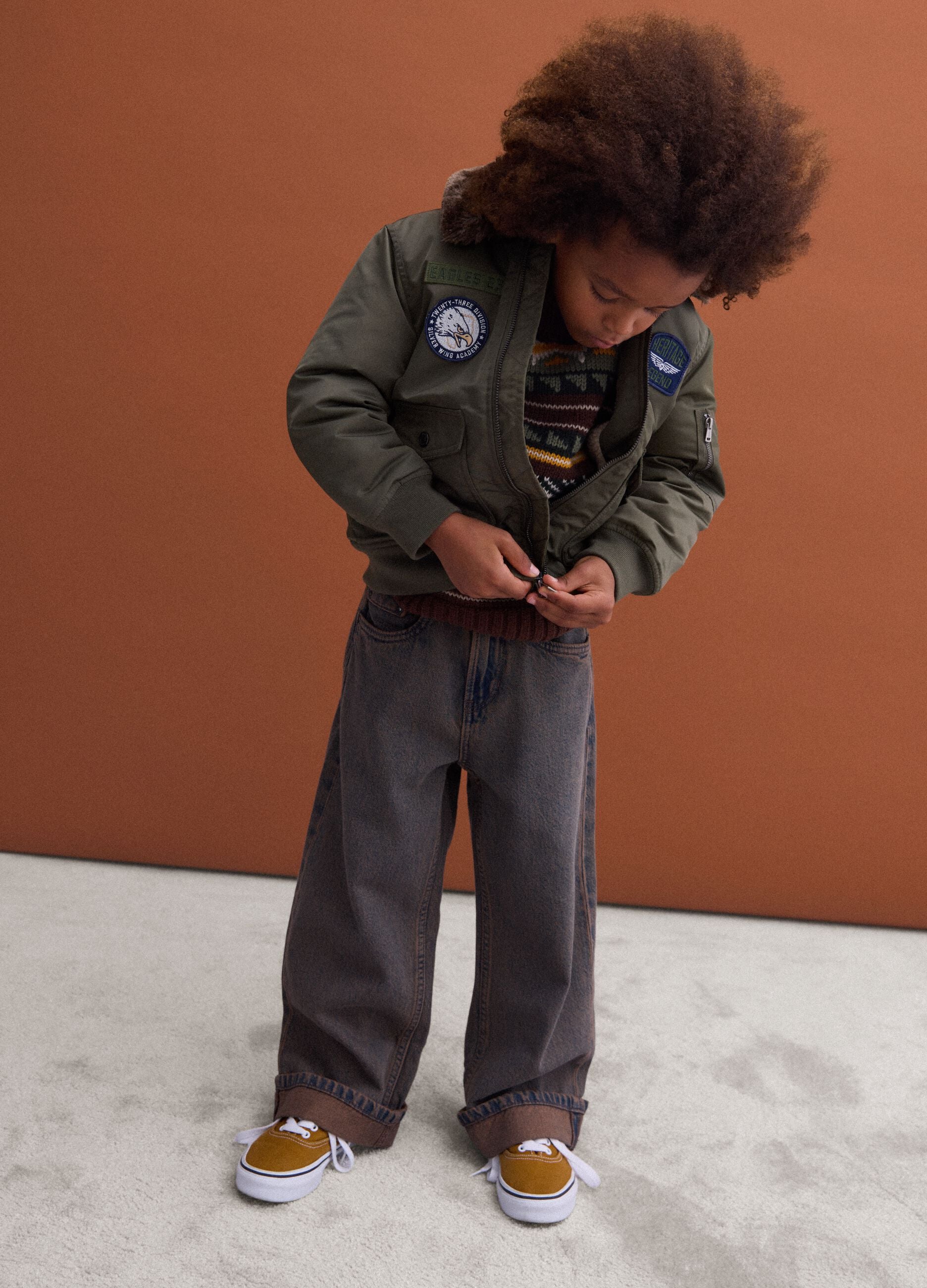 Dark green padded water-repellent jacket, oversized fit