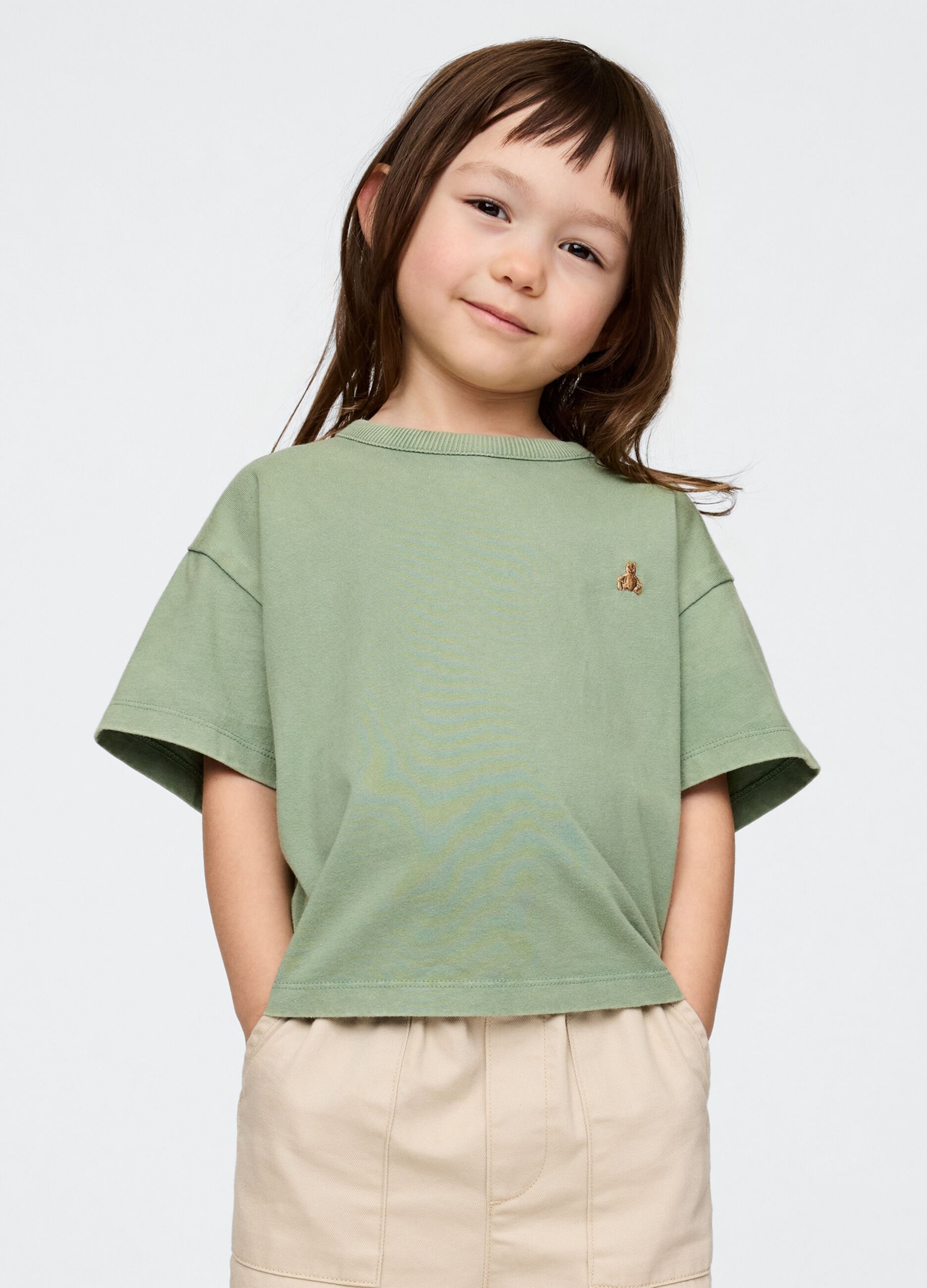 Green Cropped T-shirt with Embroidery