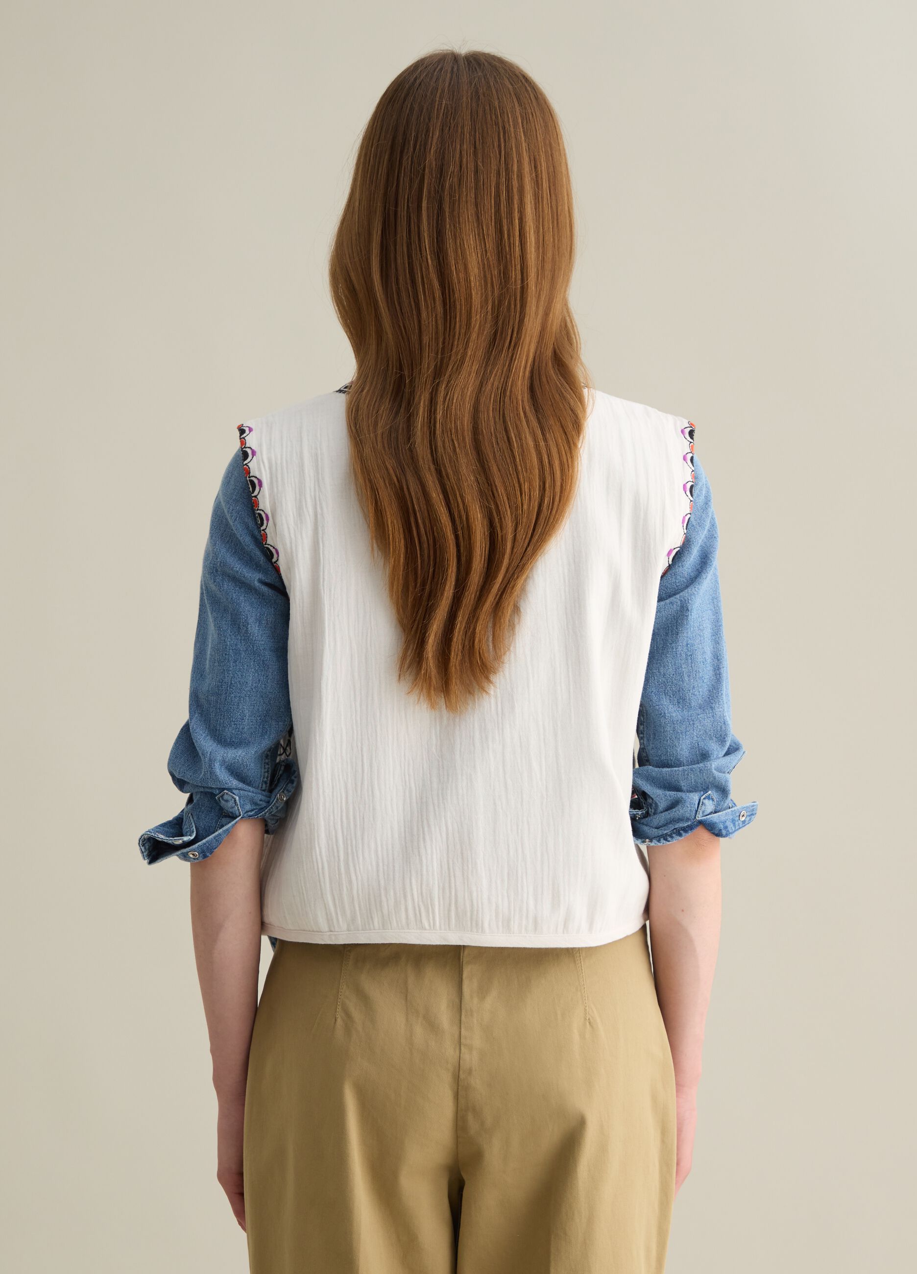 Gilet da donna in puro cotone multicolor regular fit con chiusura zip