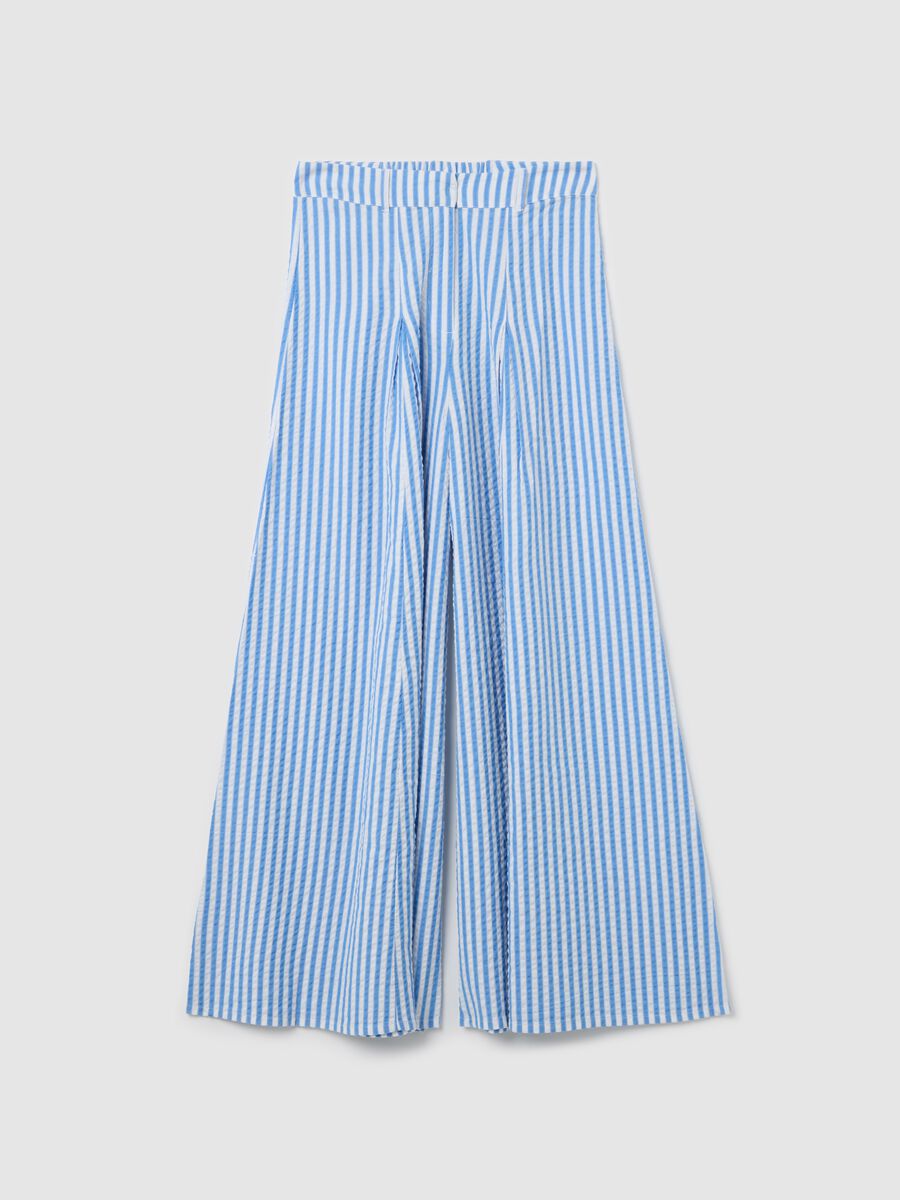 Blue flare-fit trousers in striped seersucker_4