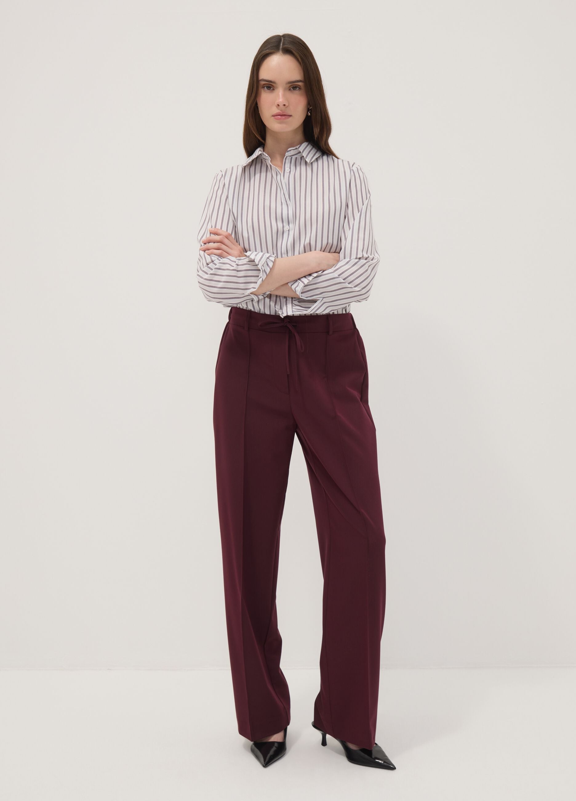 Purple stretch viscose straight-leg trousers