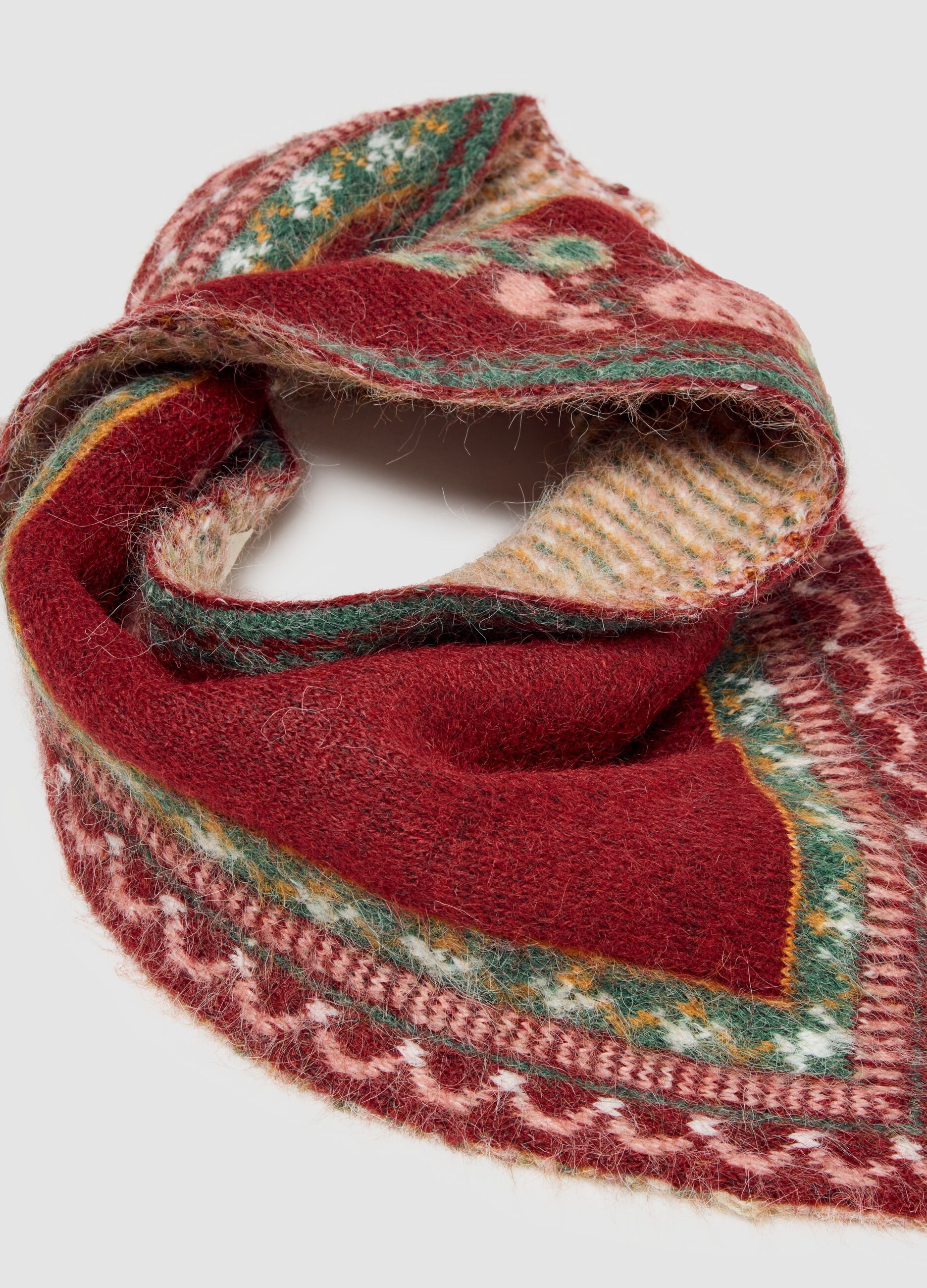 Red stretch-wool jacquard scarf