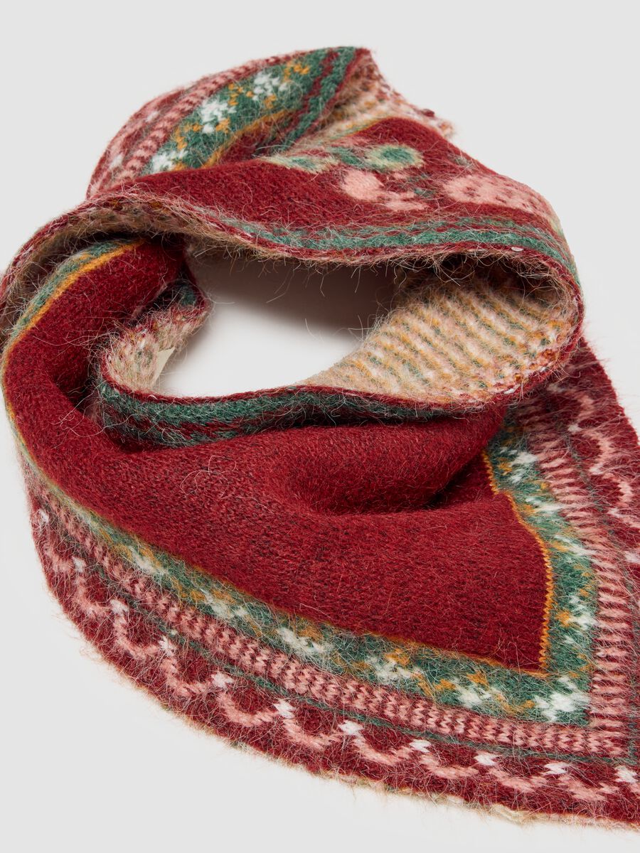 Sciarpa rossa in lana elasticizzata con fantasia jacquard_1