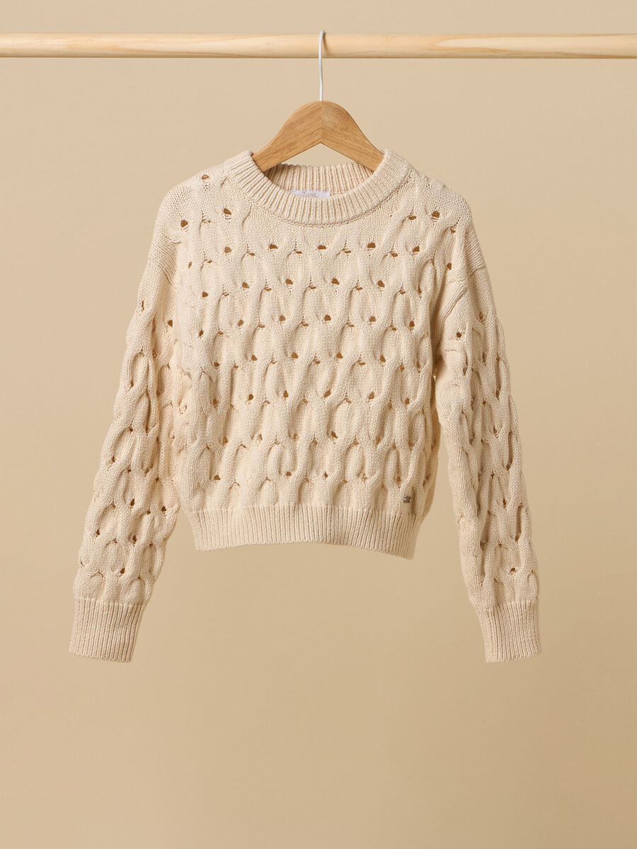 Knitted top in cotton with round neck_0