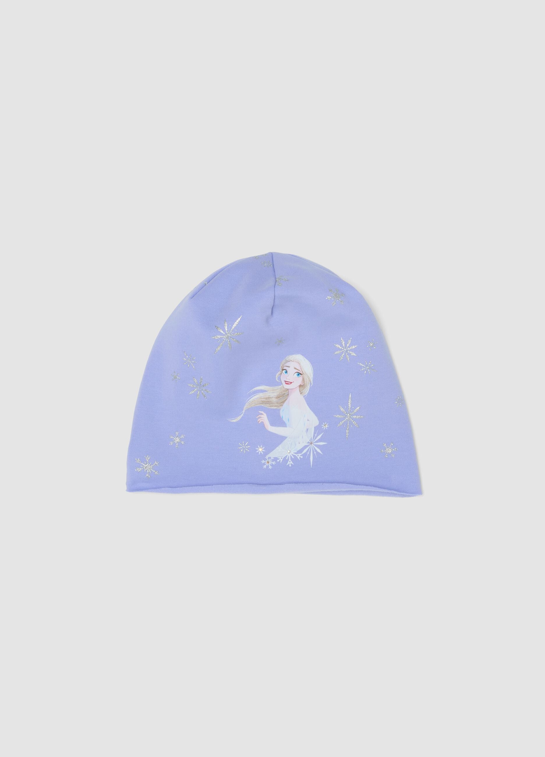 Purple stretch cotton jersey hat with Frozen print for girls