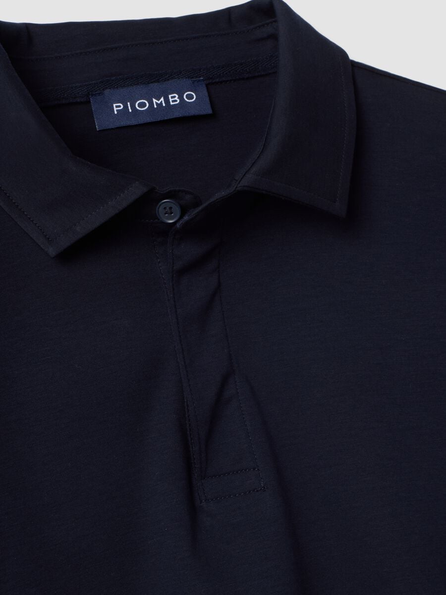 Polo blu a maniche lunghe in puro cotone_1