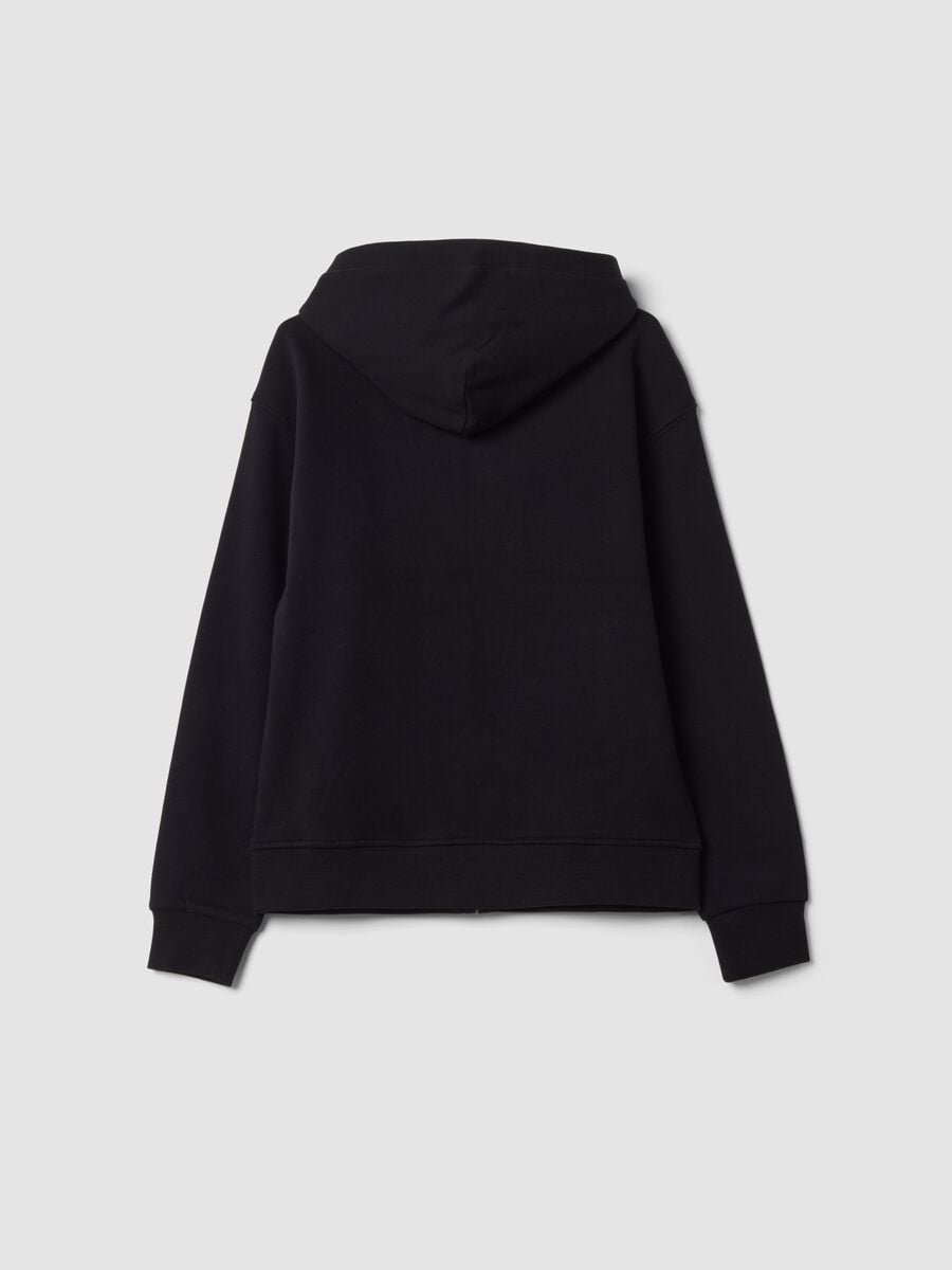 Black organic cotton fleece hoodie with zip, relaxed fit_5