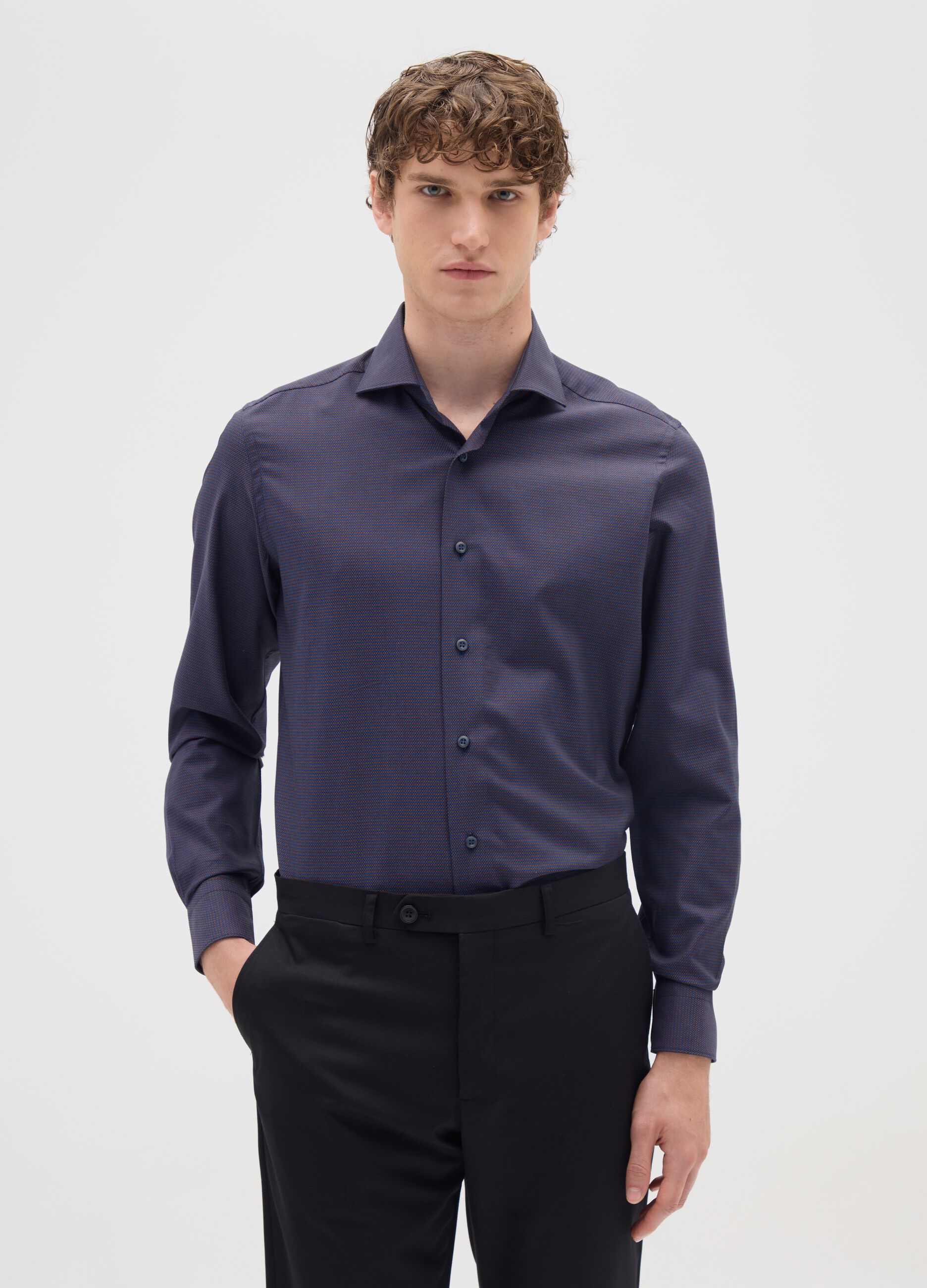 Multicolour Stretch Cotton Slim Fit Shirt