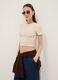 T-shirt fitted in cotone elasticizzato beige a costine_0