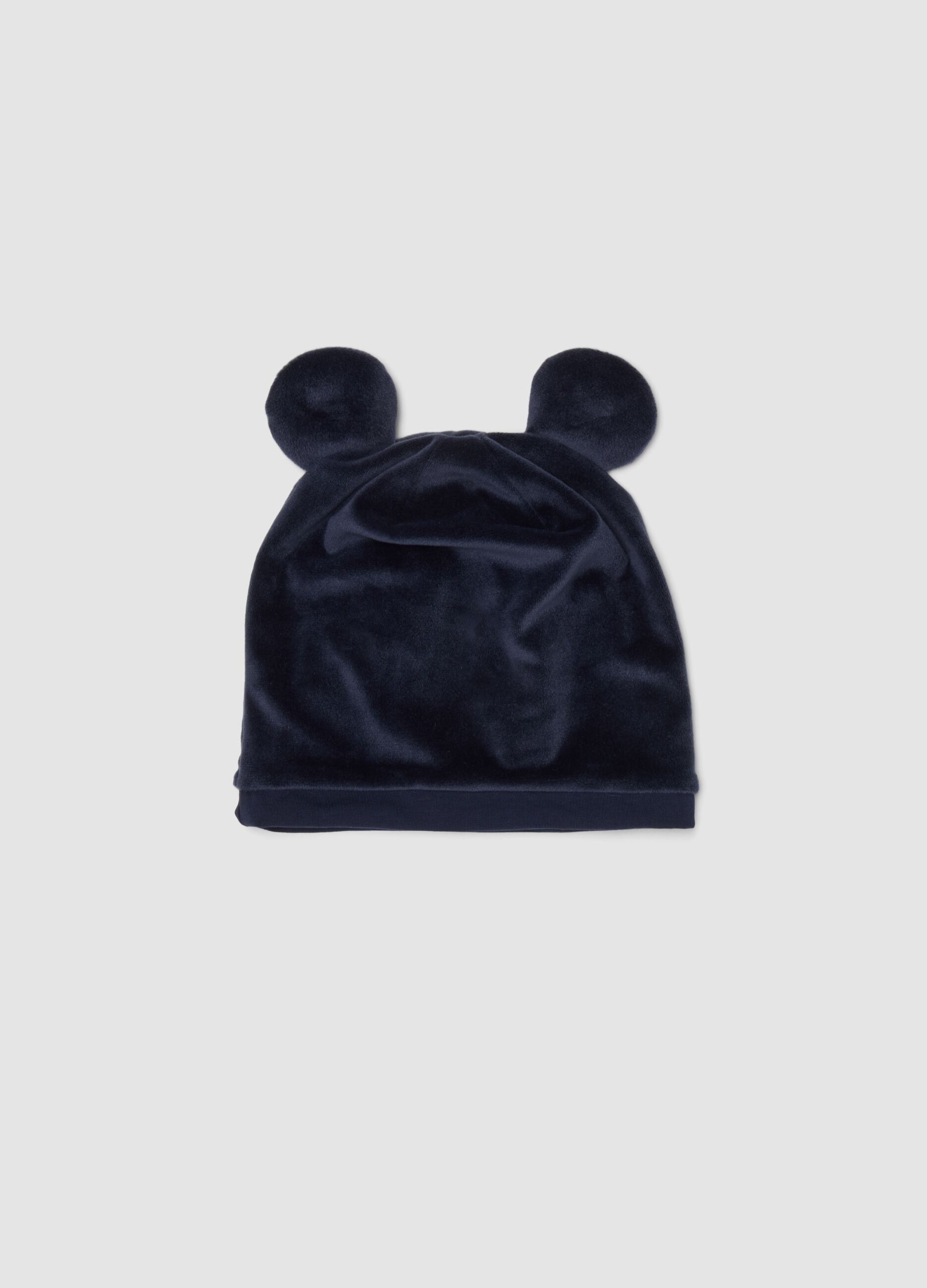 Blue organic cotton hat with appliqu&eacute; ears and Mickey prints
