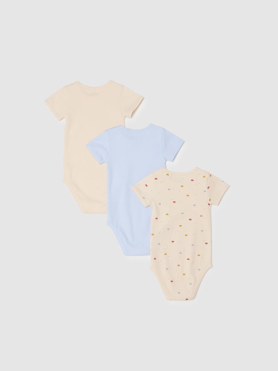 Multicolour short-sleeved baby bodysuit tripack in pure cotton_1