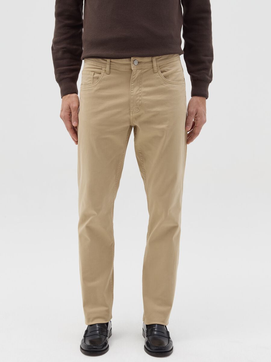 Beige slim-fit trousers in stretch cotton_1
