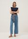 Slim fit blue pure cotton T-shirt with ruffles_1