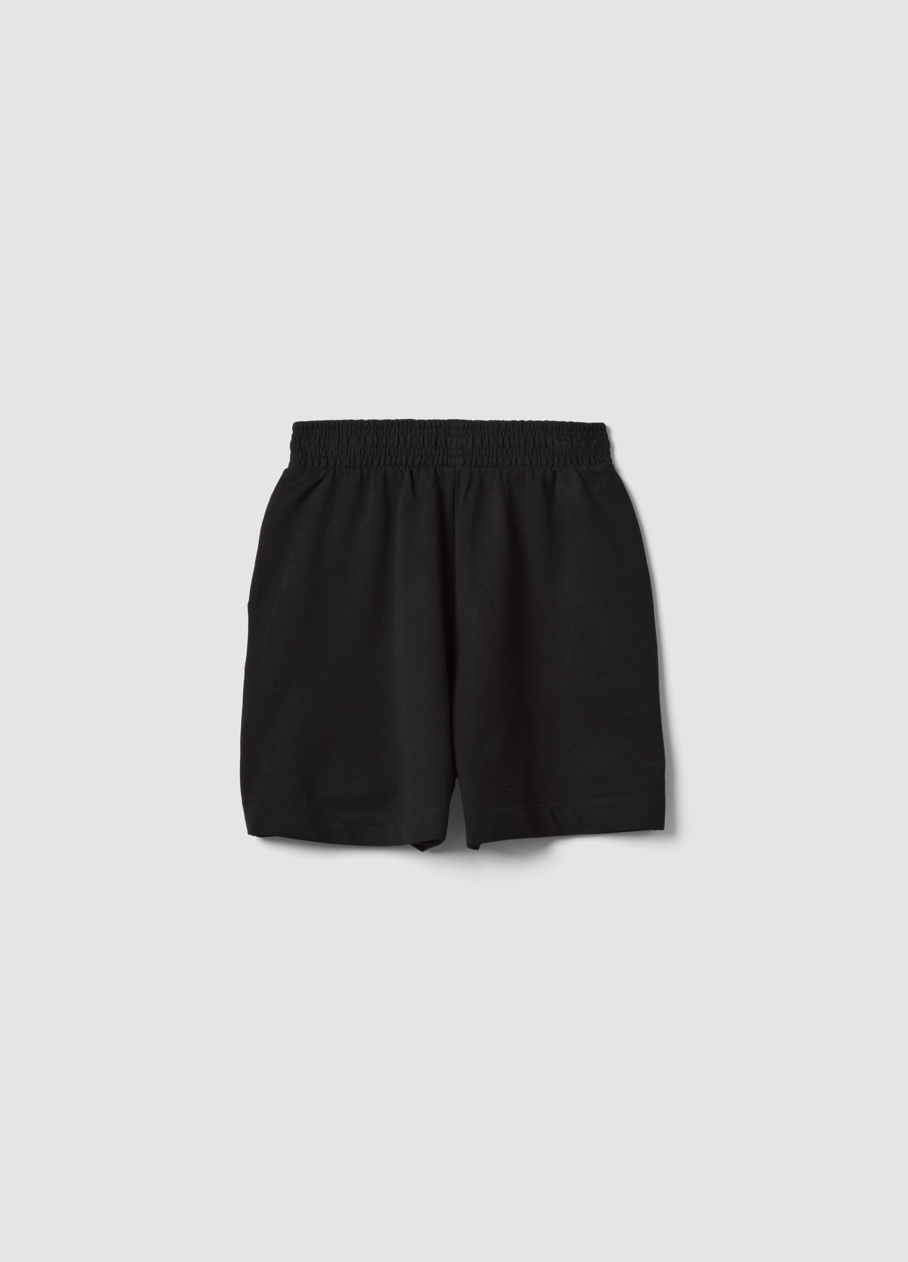 Black pure cotton shorts with elasticated waist