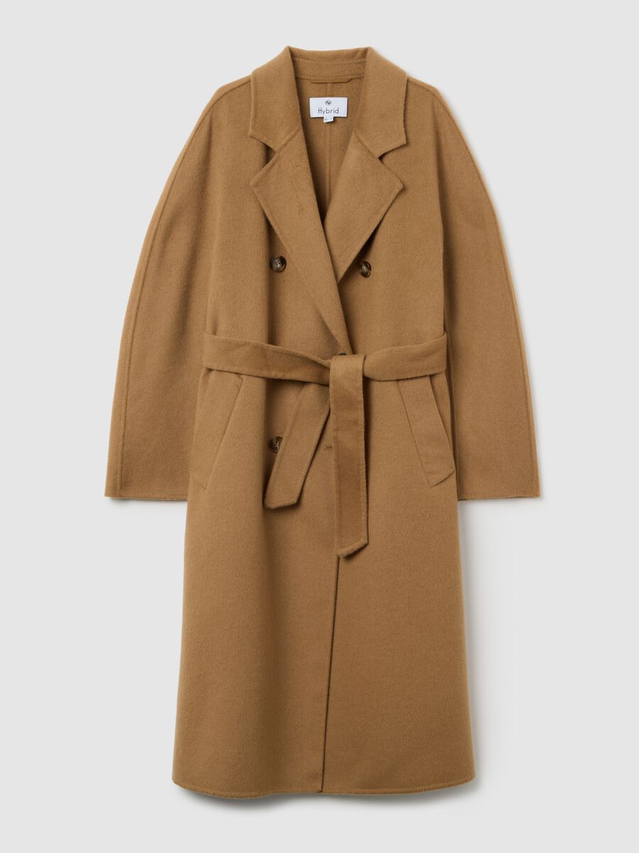 Cappotto doppiopetto marrone in misto lana regular fit con cintura_4
