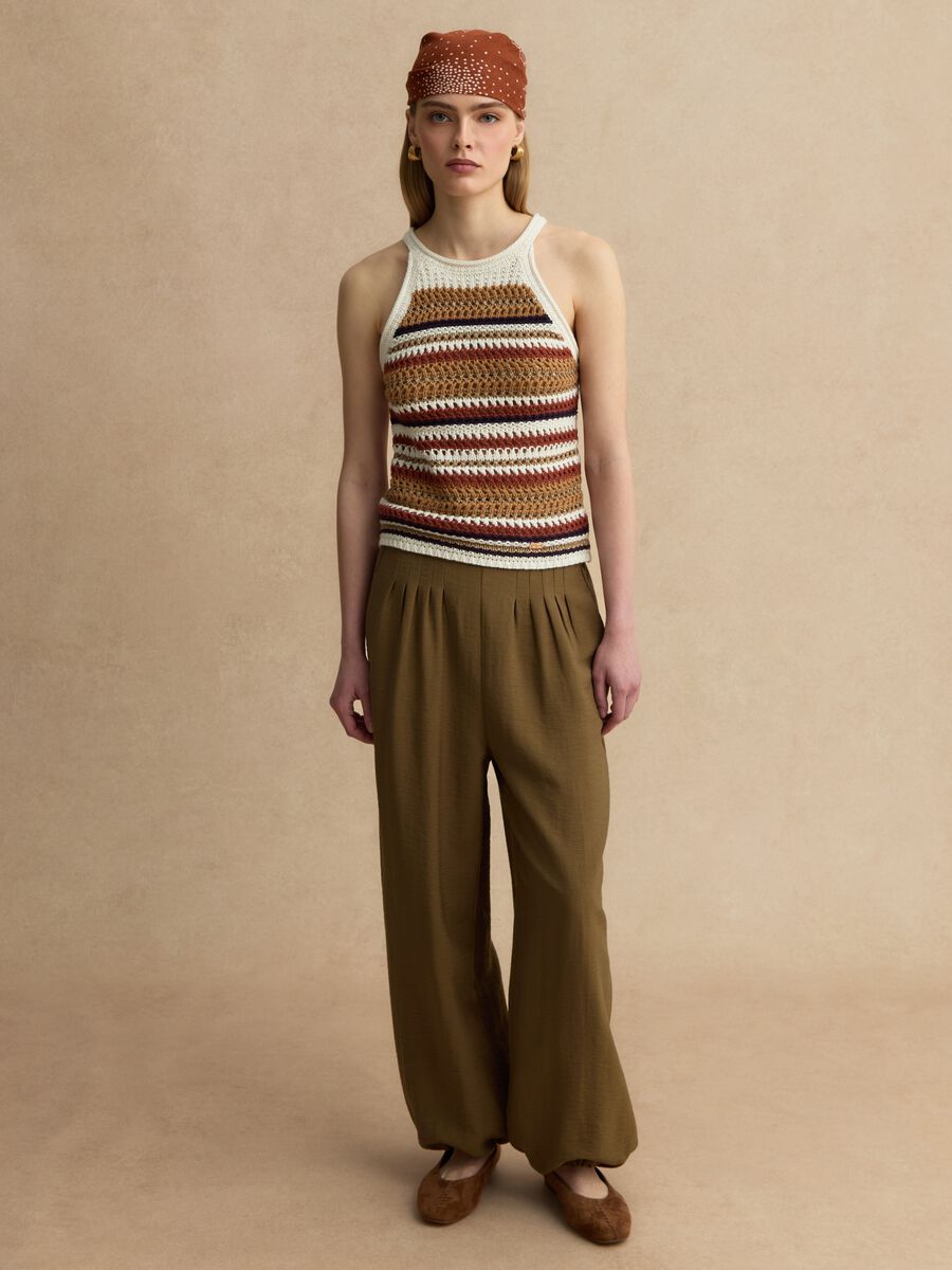 Top fitted a righe multicolor in misto cotone lavorato a maglia_2