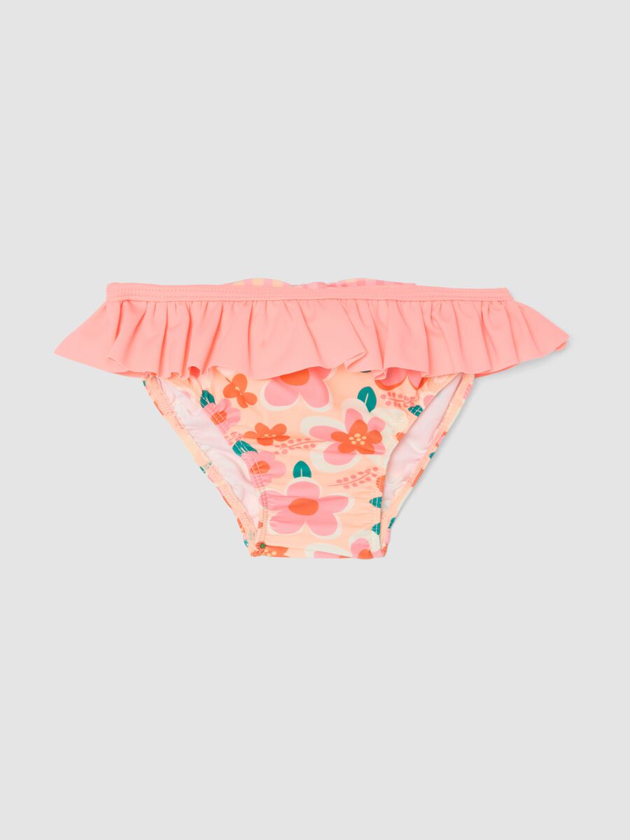 Pink stretchy fabric swim briefs with ruffles for baby girls_0