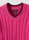 Maglia rosa in puro cotone a trecce con scollo a V per bambina_2