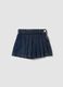 Blue denim skort in pure cotton with pleats for girls_0
