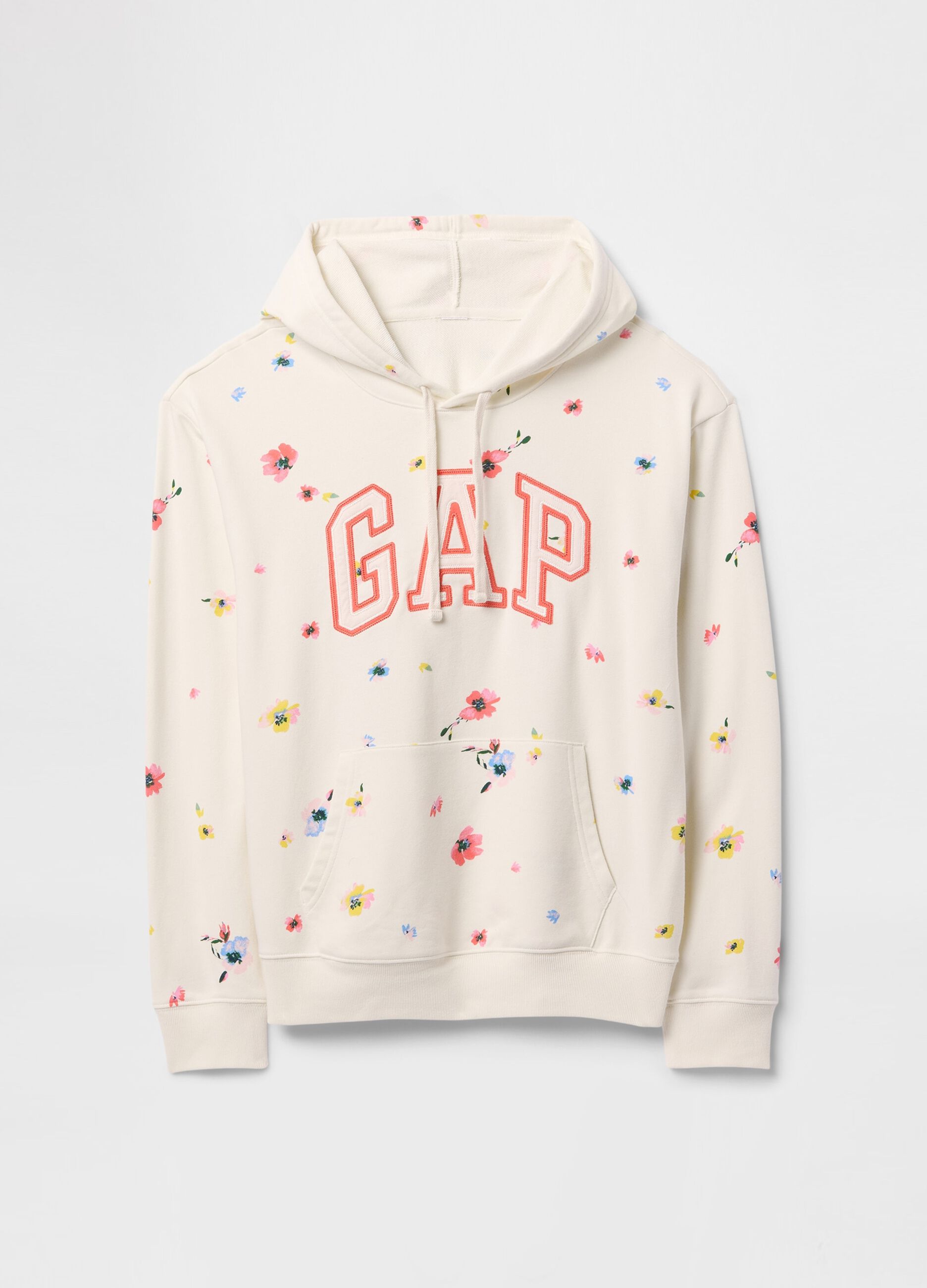 Felpa con cappuccio beige con fiori e logo Gap