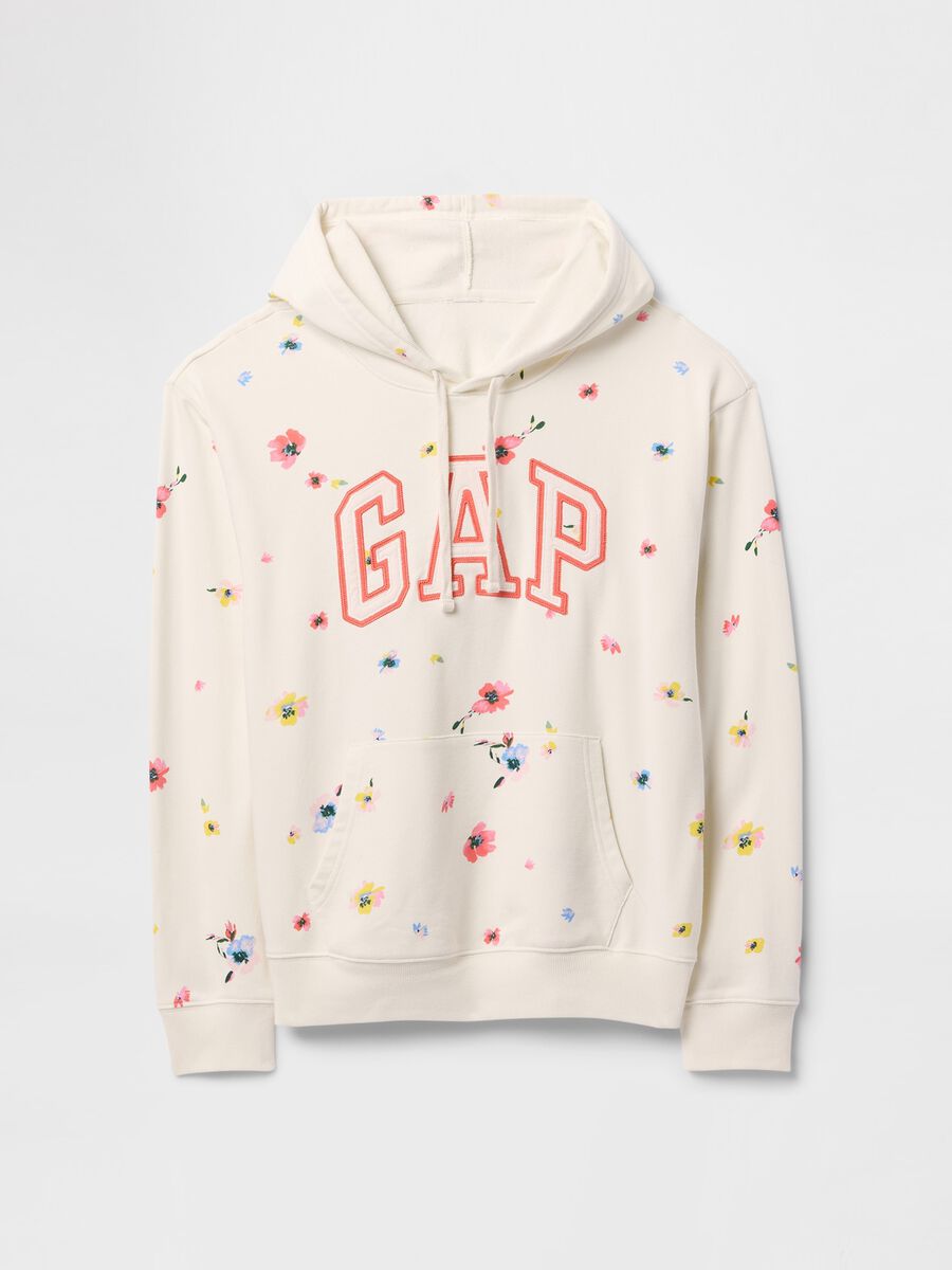Beige Hooded Sweatshirt with Flowers and Gap Logo_4