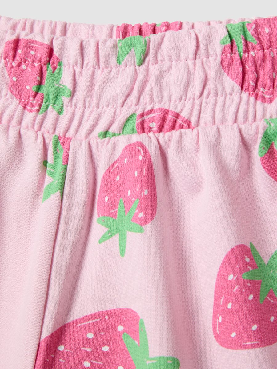 Girls' regular fit pink cotton shorts with strawberries_2