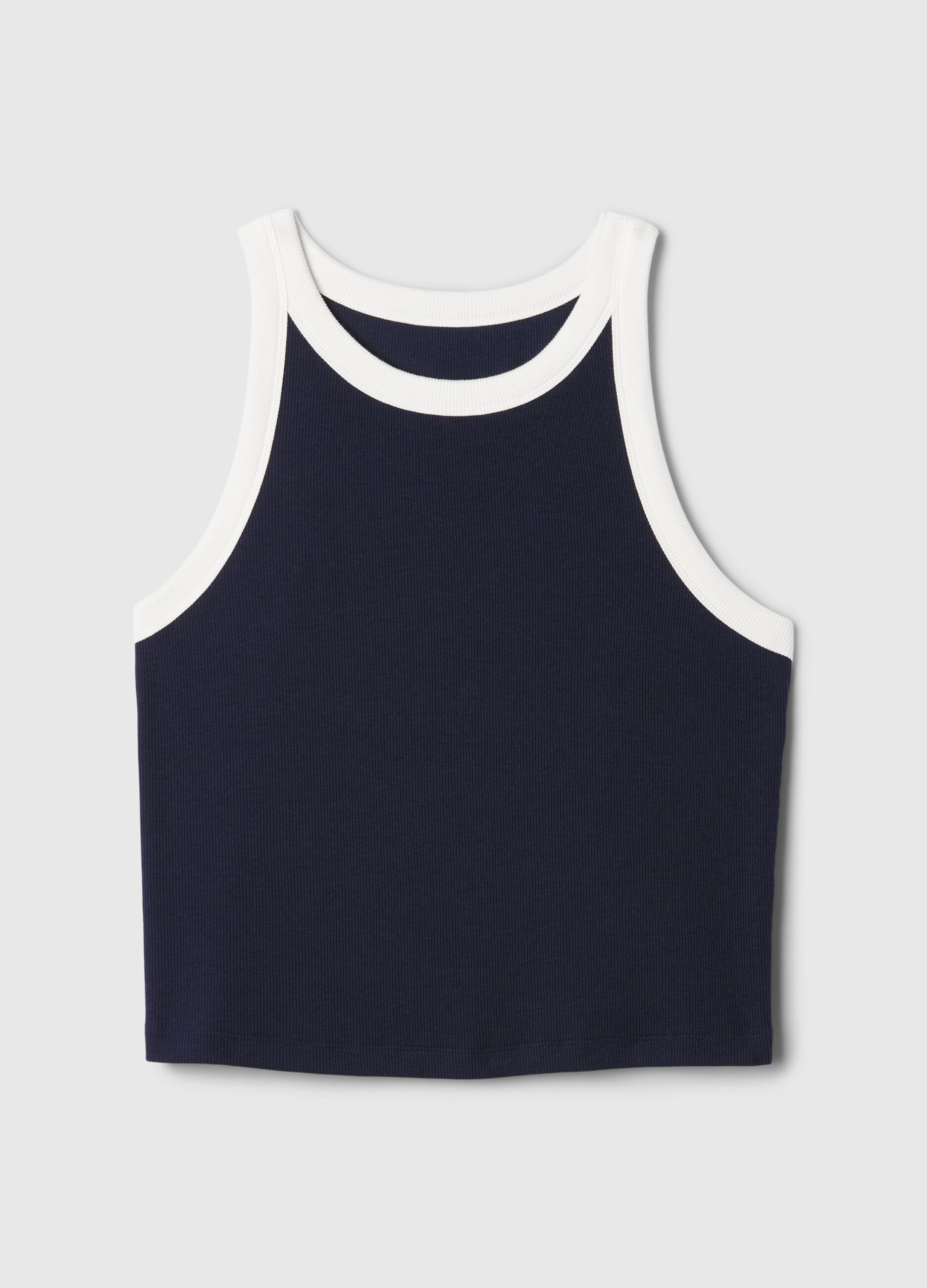 Tank top crop a costine con scollo halter