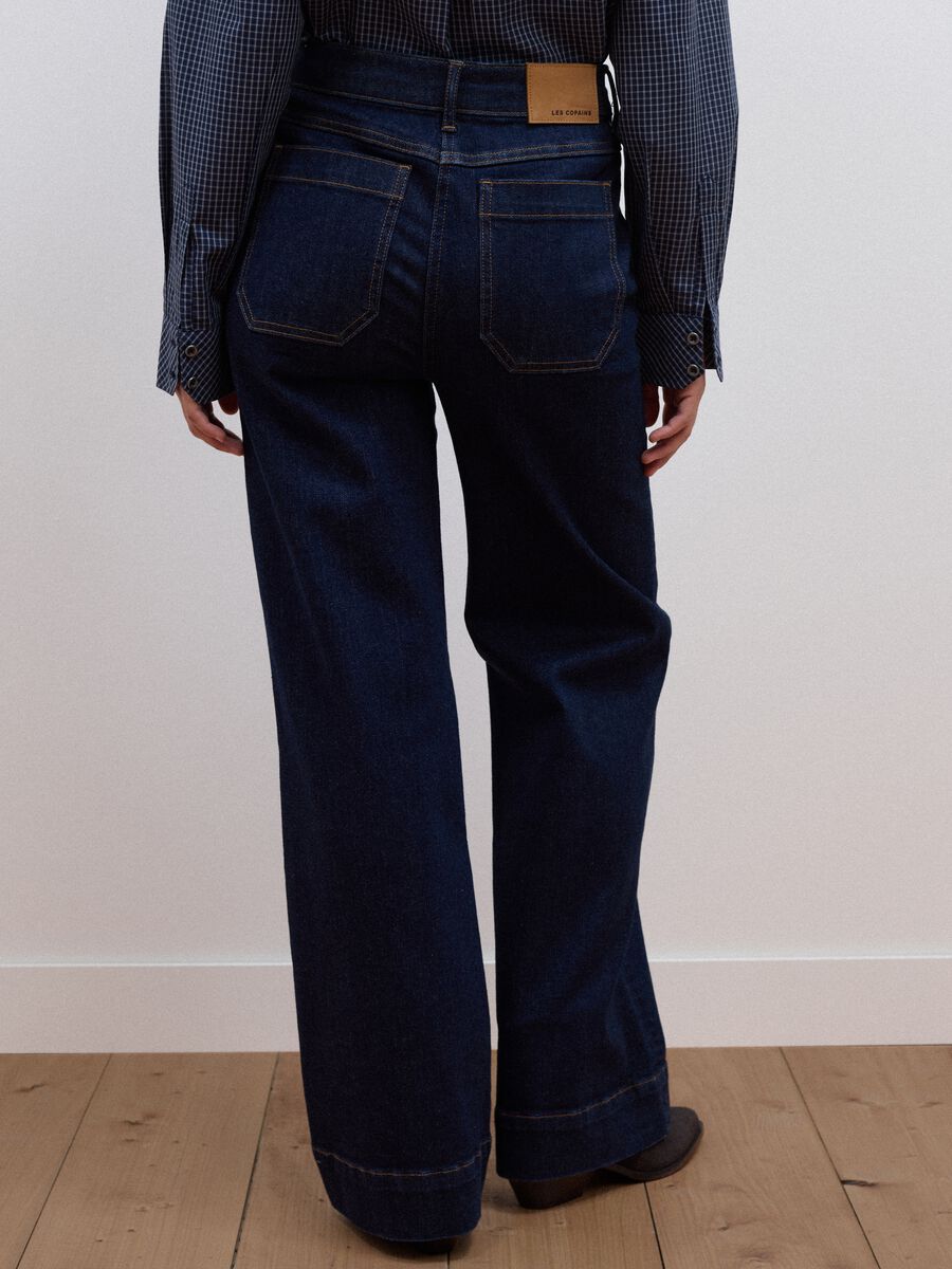 Jeans blu wide leg in cotone elasticizzato_3