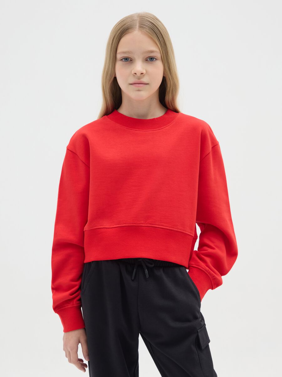Girls' red crew neck sweatshirt in pure cotton regular fit_0