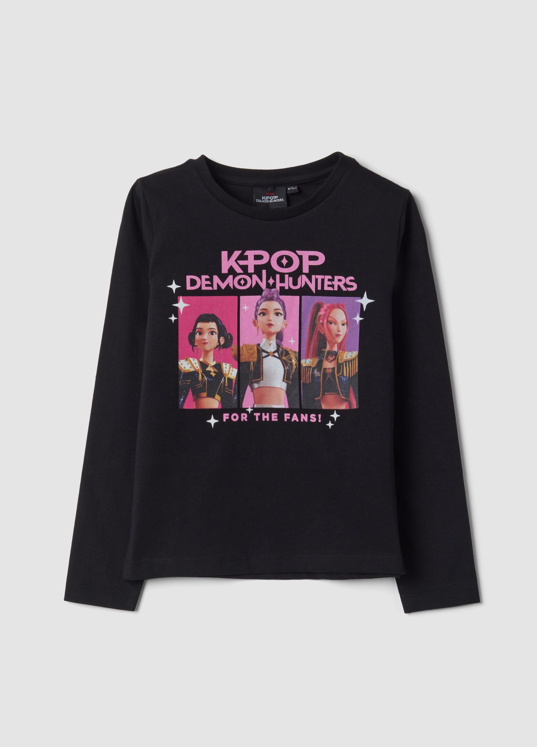 Black pure cotton T-shirt with K-Pop Demon Hunters print