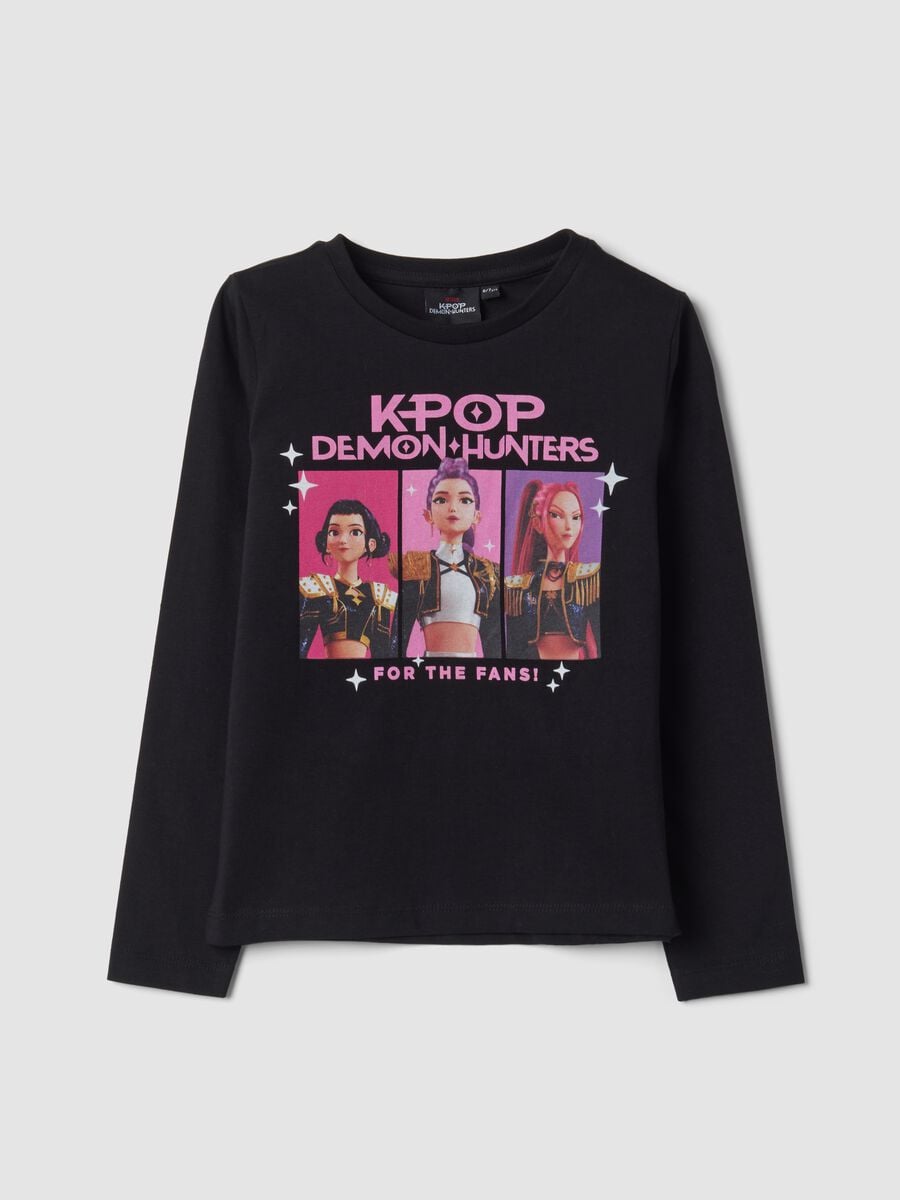 Black pure cotton T-shirt with K-Pop Demon Hunters print_0