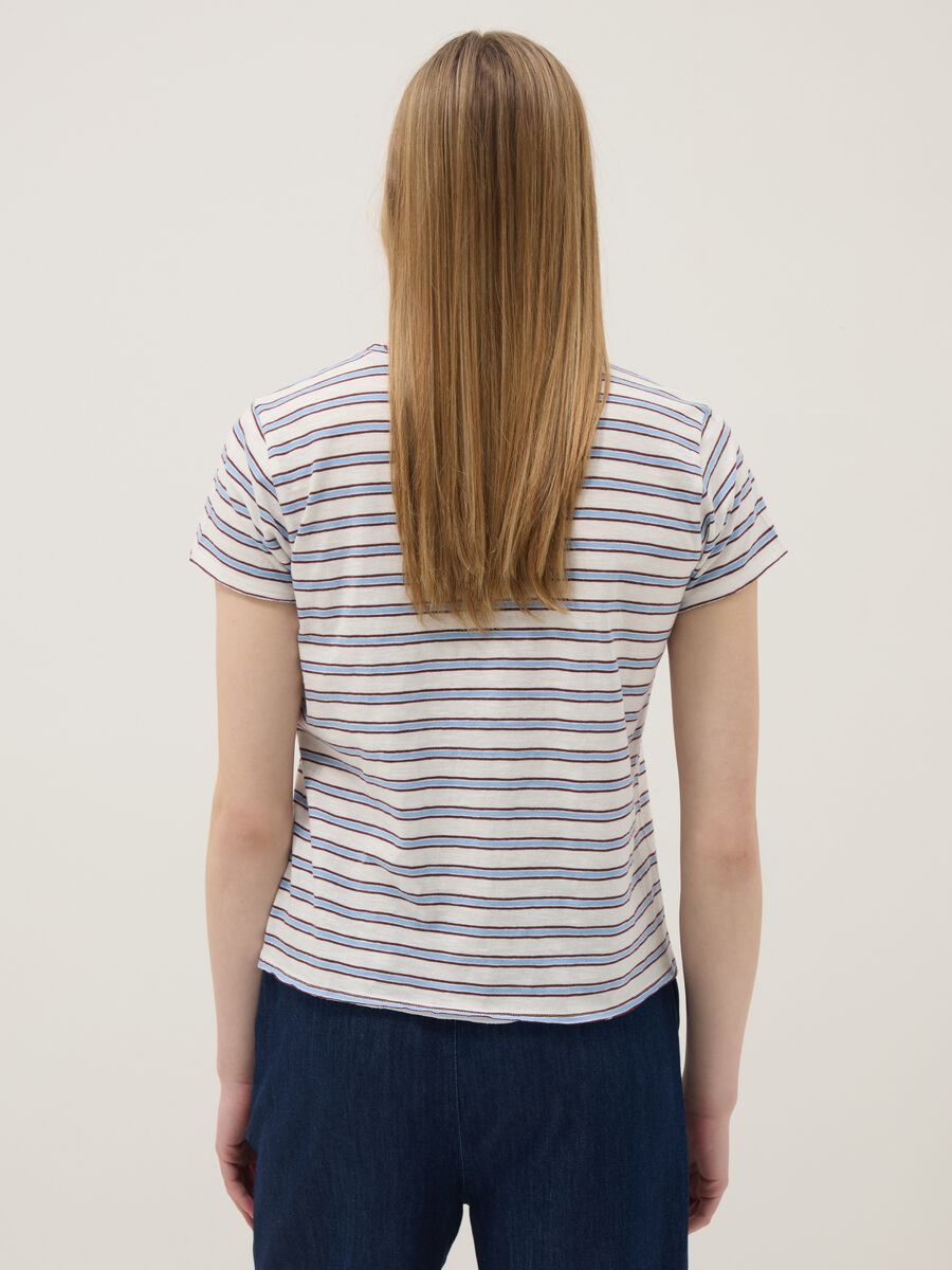 Regular-fit multicolour striped pure cotton short-sleeve T-shirt_3