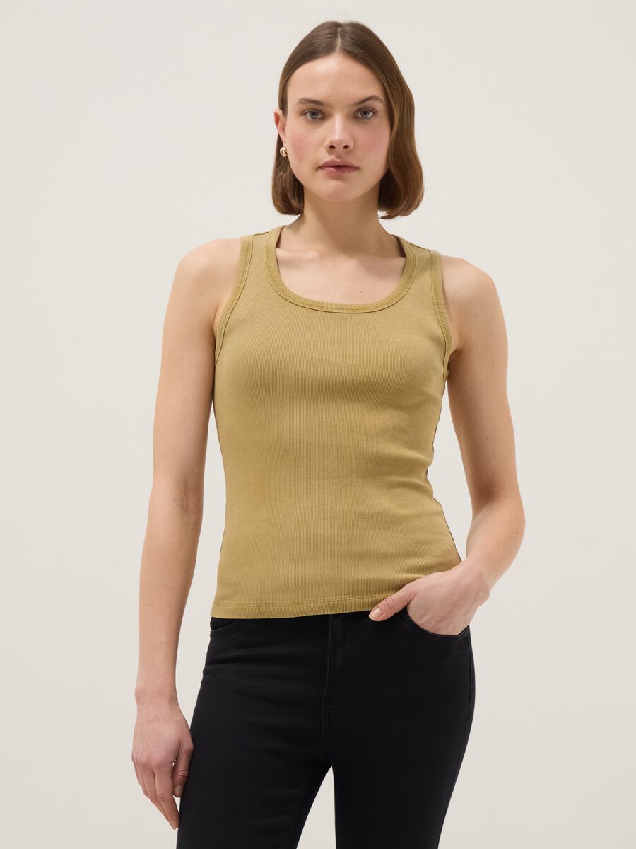 Yellow stretch cotton vest top, regular fit_0