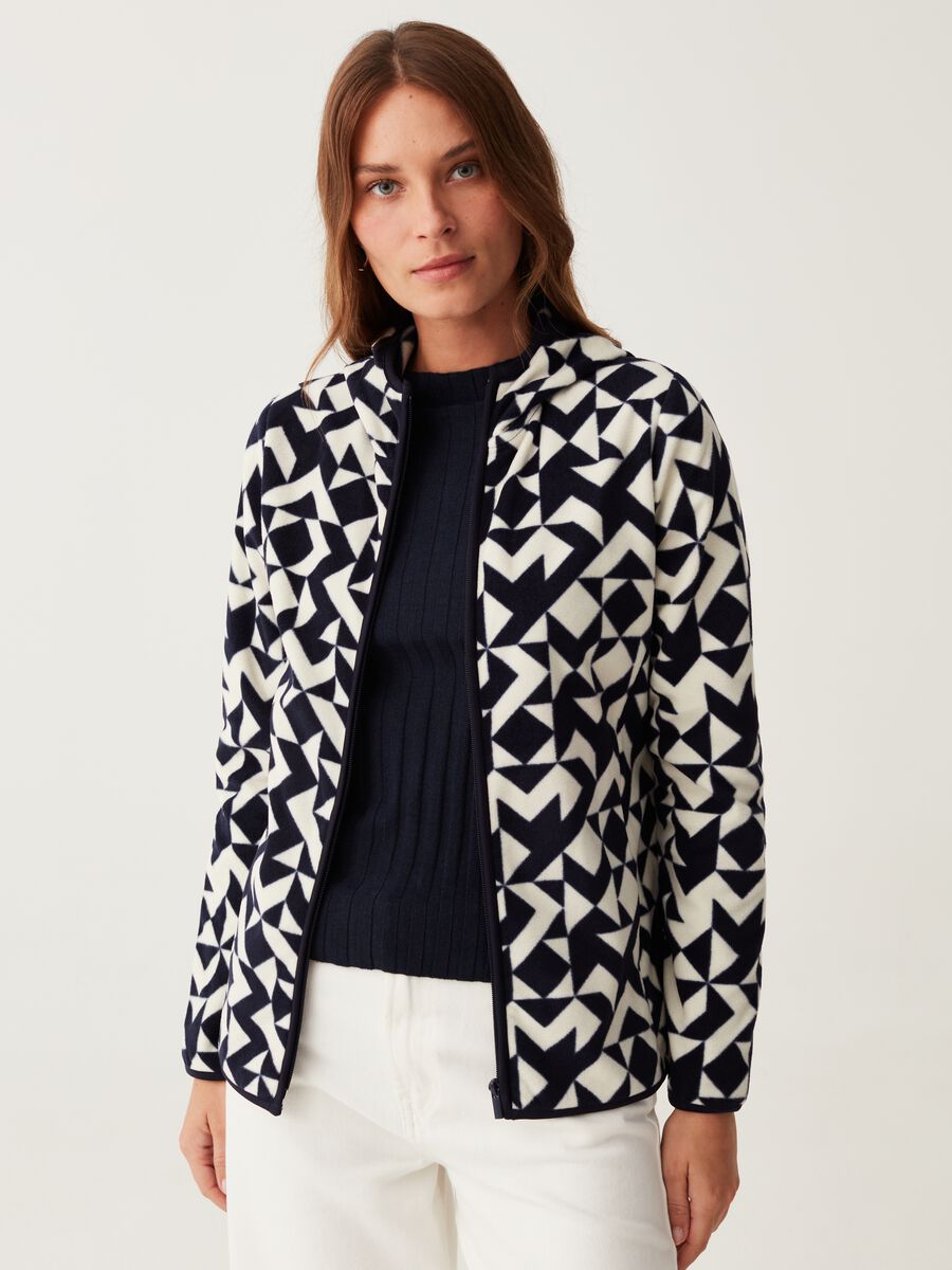 Full-zip in pile con cappuccio e stampa_1