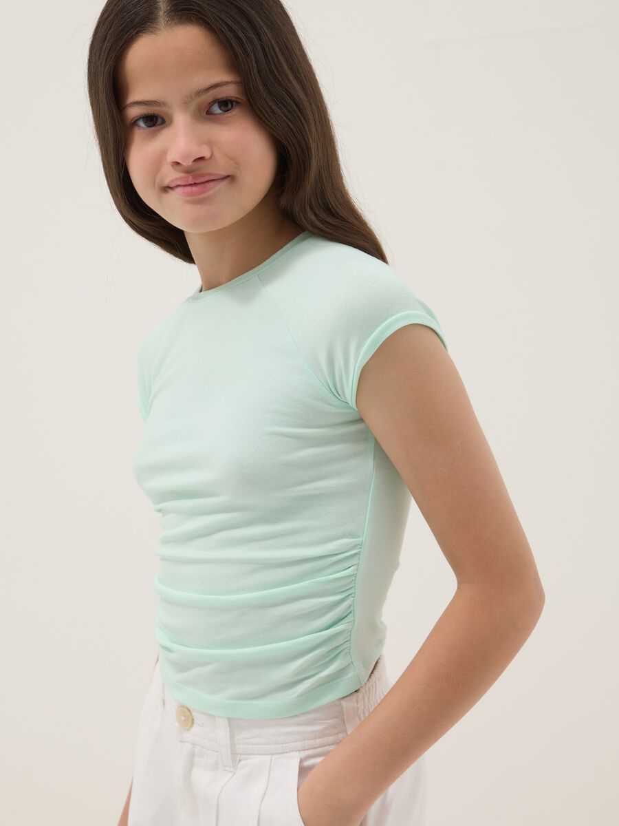 Girls' green slim fit stretch cotton T-shirt_0