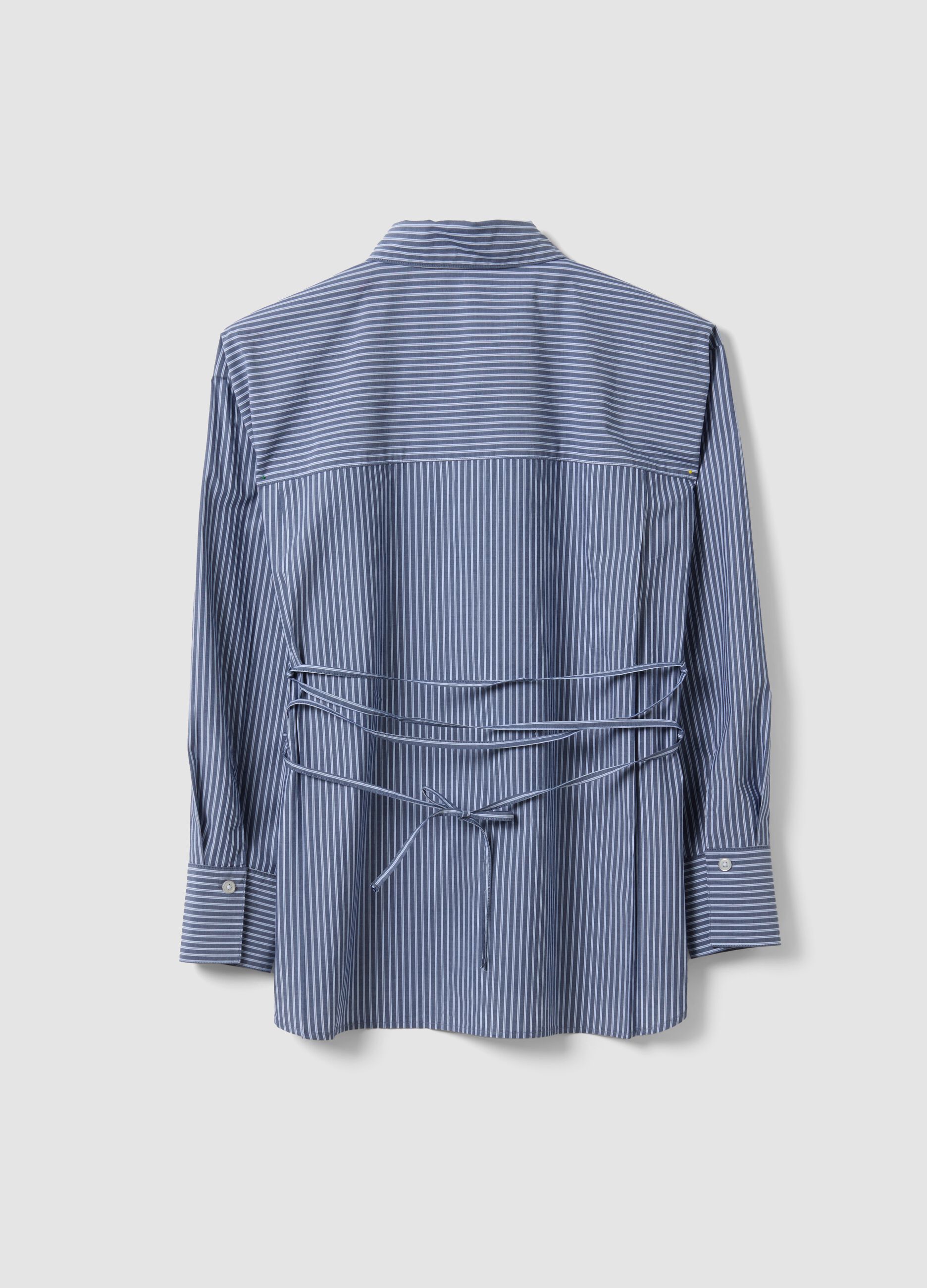 Camicia blu a righe in popeline di puro cotone regular fit